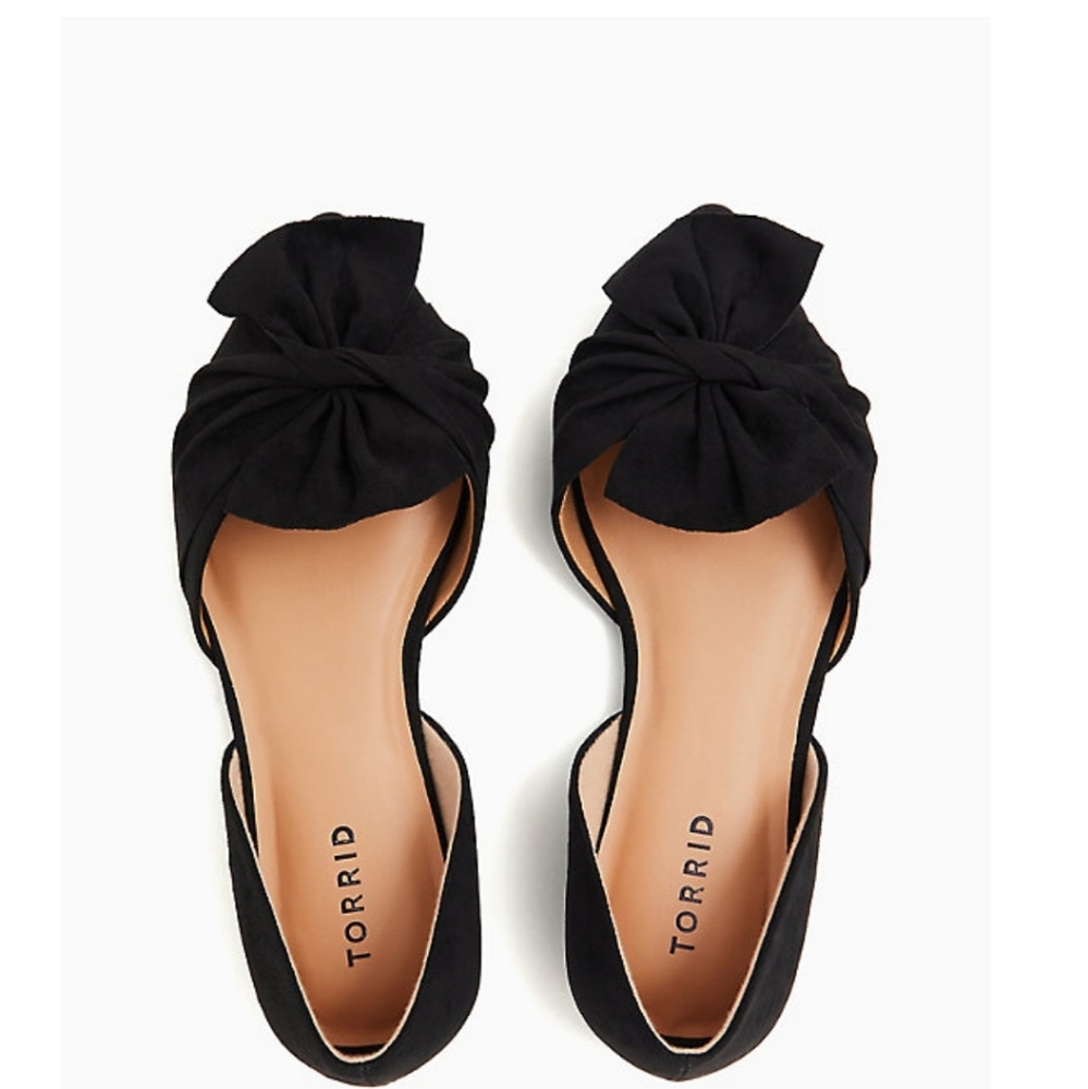 BLACK FAUX SUEDE TWIST BOW D'ORSAY FLAT (WW)
